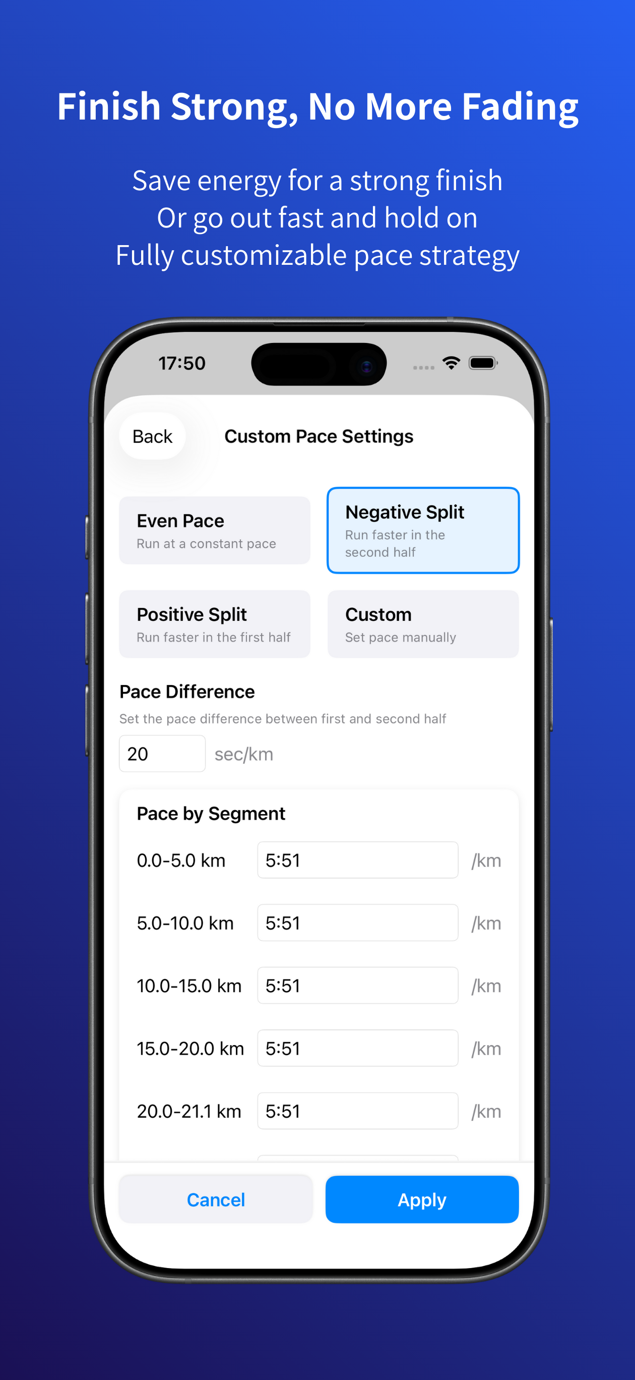Pace Setting Screen